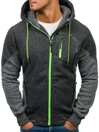 Veste à capuche à manches longues pour hommes veste à poches zippées avec panneaux