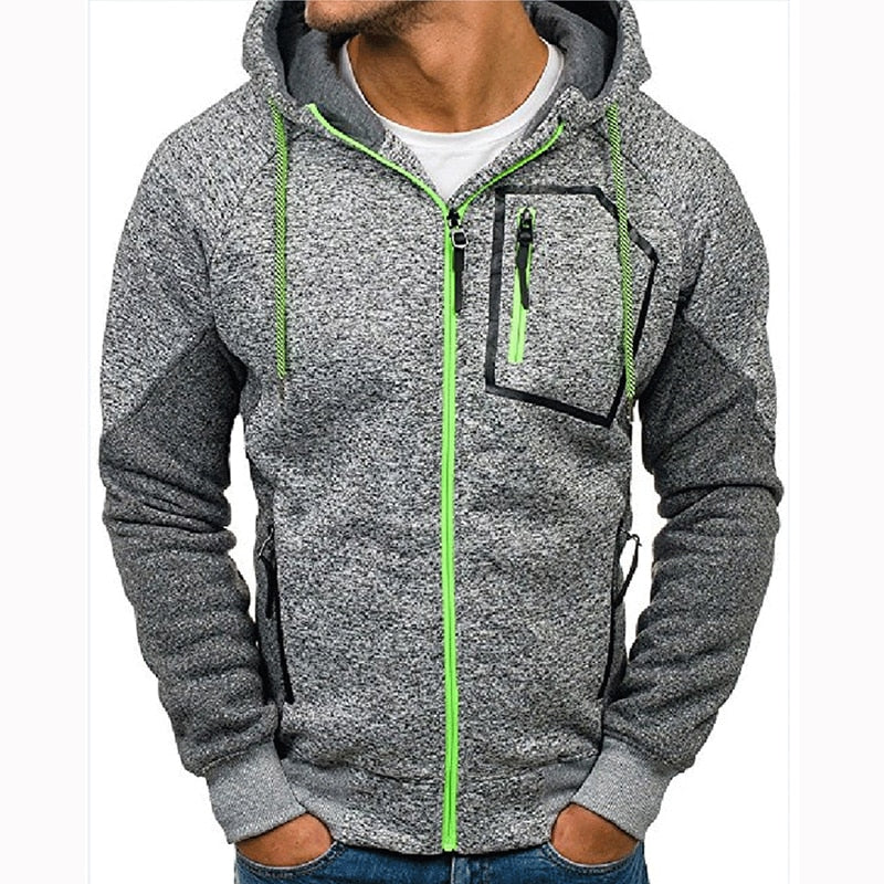 Veste à capuche à manches longues pour hommes veste à poches zippées avec panneaux