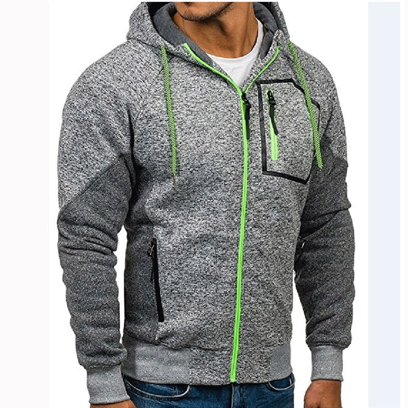 Veste à capuche à manches longues pour hommes veste à poches zippées avec panneaux
