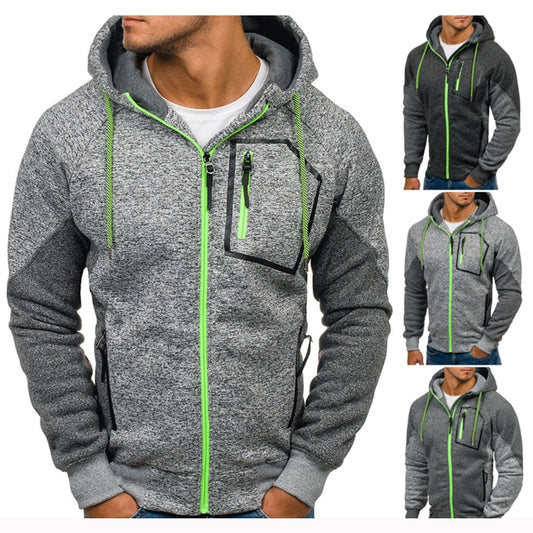 Veste à capuche à manches longues pour hommes veste à poches zippées avec panneaux
